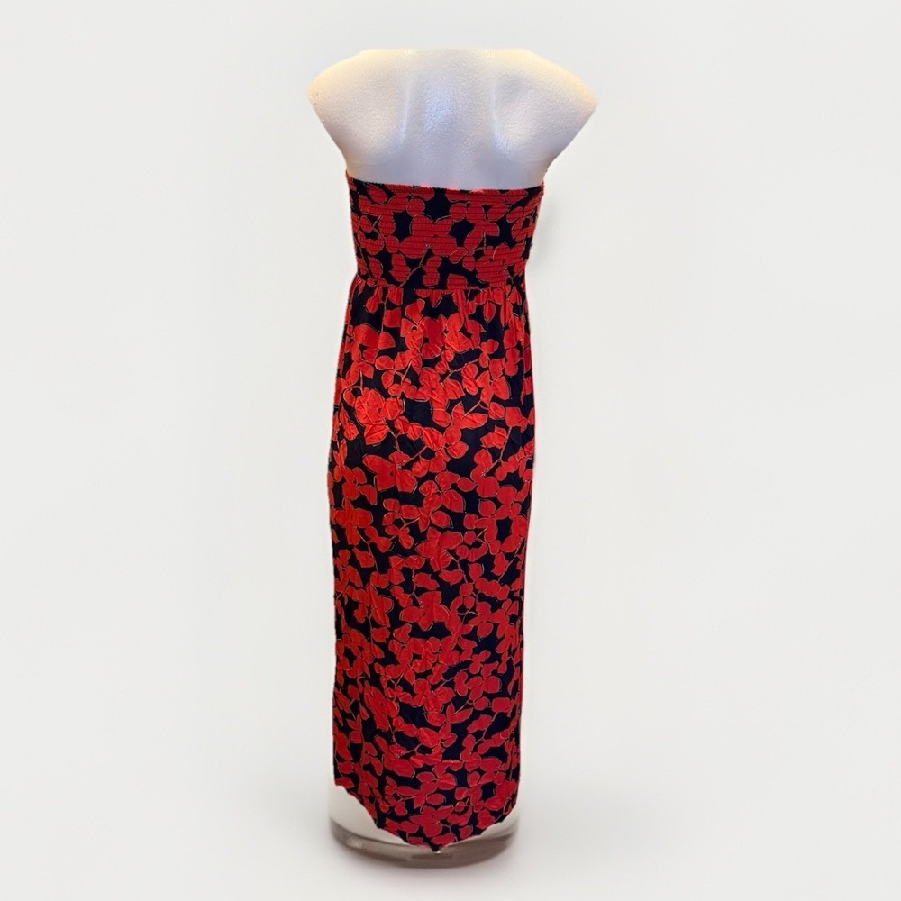 Gap Women's Strapless‎ Maxi Dress Small Red Floral Smocked Boho Beach Swim Cover - Picture 3 of 12